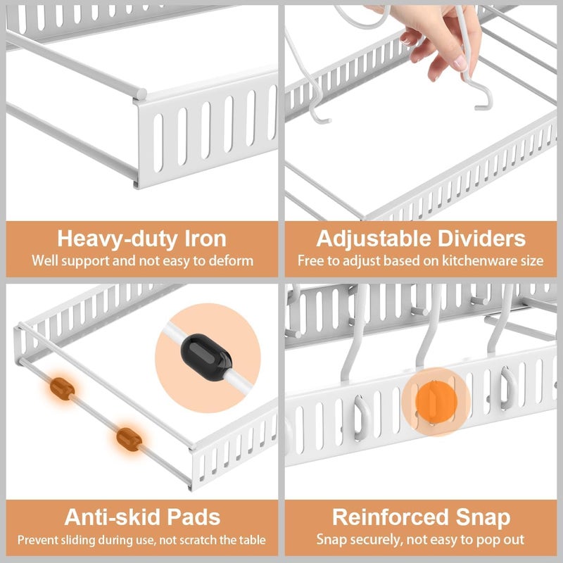Housolution 2 Pack Pot and Pan Organizer Rack, 12"-23" Expandable Pot Lid Organizer with 14 Adjustable Dividers, Pan Holder Storage Rack for Kitchen Cabinet, White - Image 3